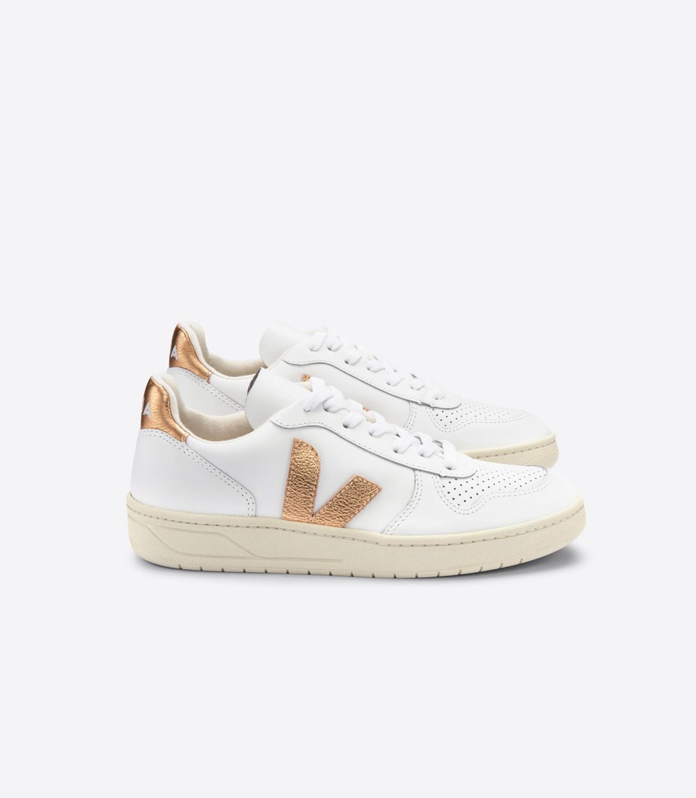 Veja Trainers Womens White - V-10 Leather - ESYD-38709